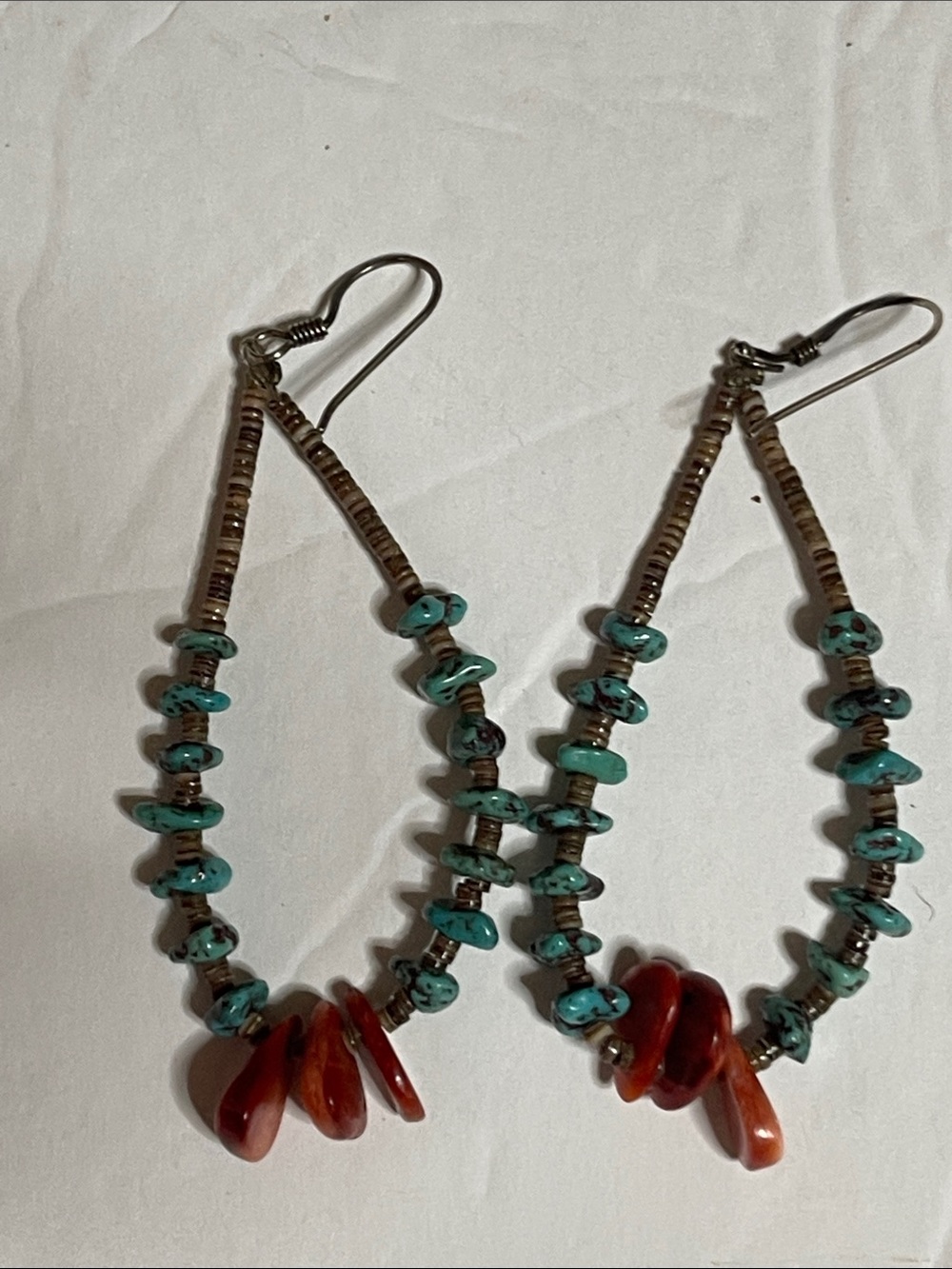 Handcrafted Turquoise & Red Chip Drop Earrings